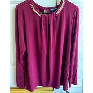 Liz Claiborne Womens Keyhole Neck Long Sleeve Blouse